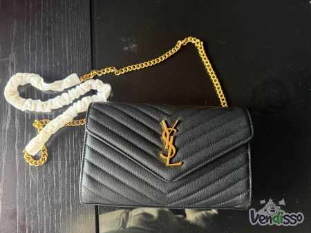 Carteira Envelope Saint Laurent Preta Dourada